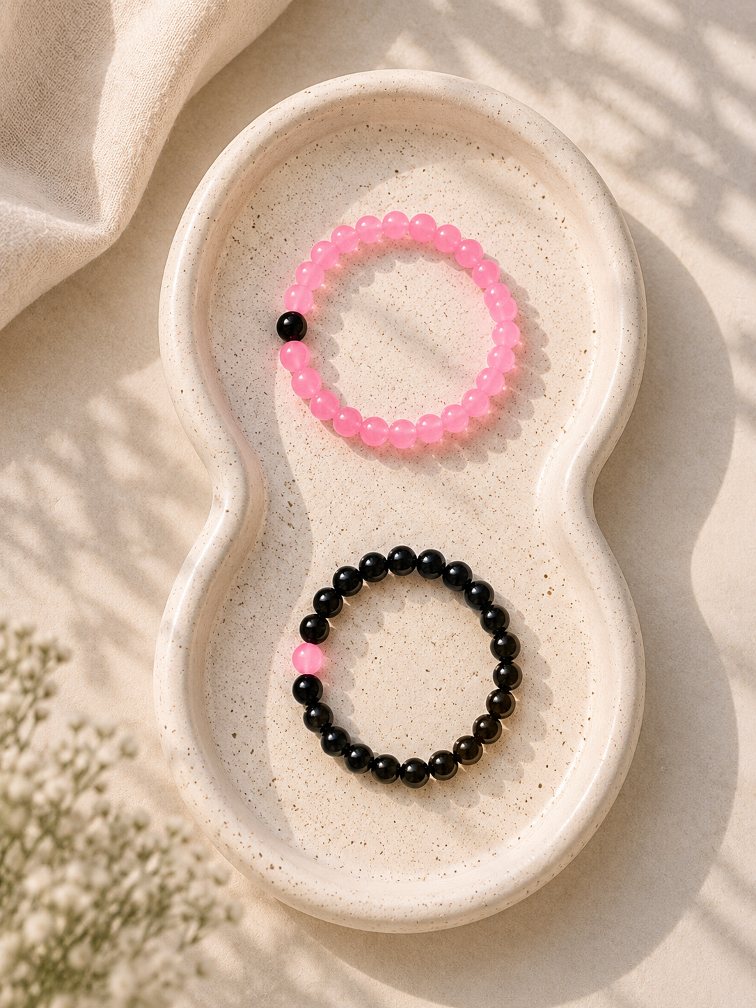Pink & Black Seed Bead Bond Bracelets – Matching Pair
