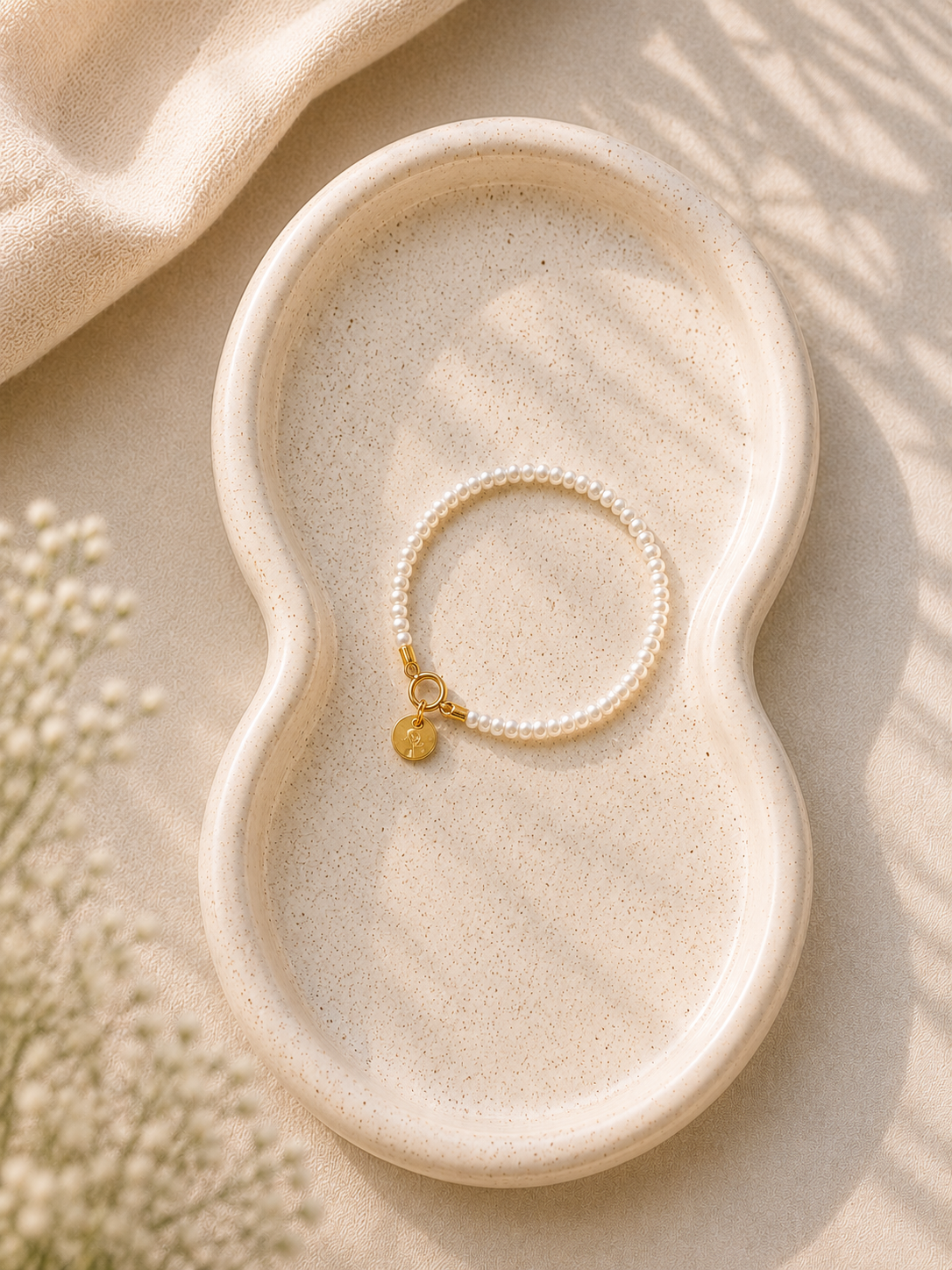 Premium Handcrafted Pearl Beaded Bracelet with Gold Charm Accent