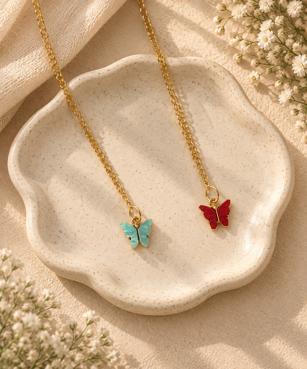 Oceanic & Burgundy Butterfly Necklace 🦋✨