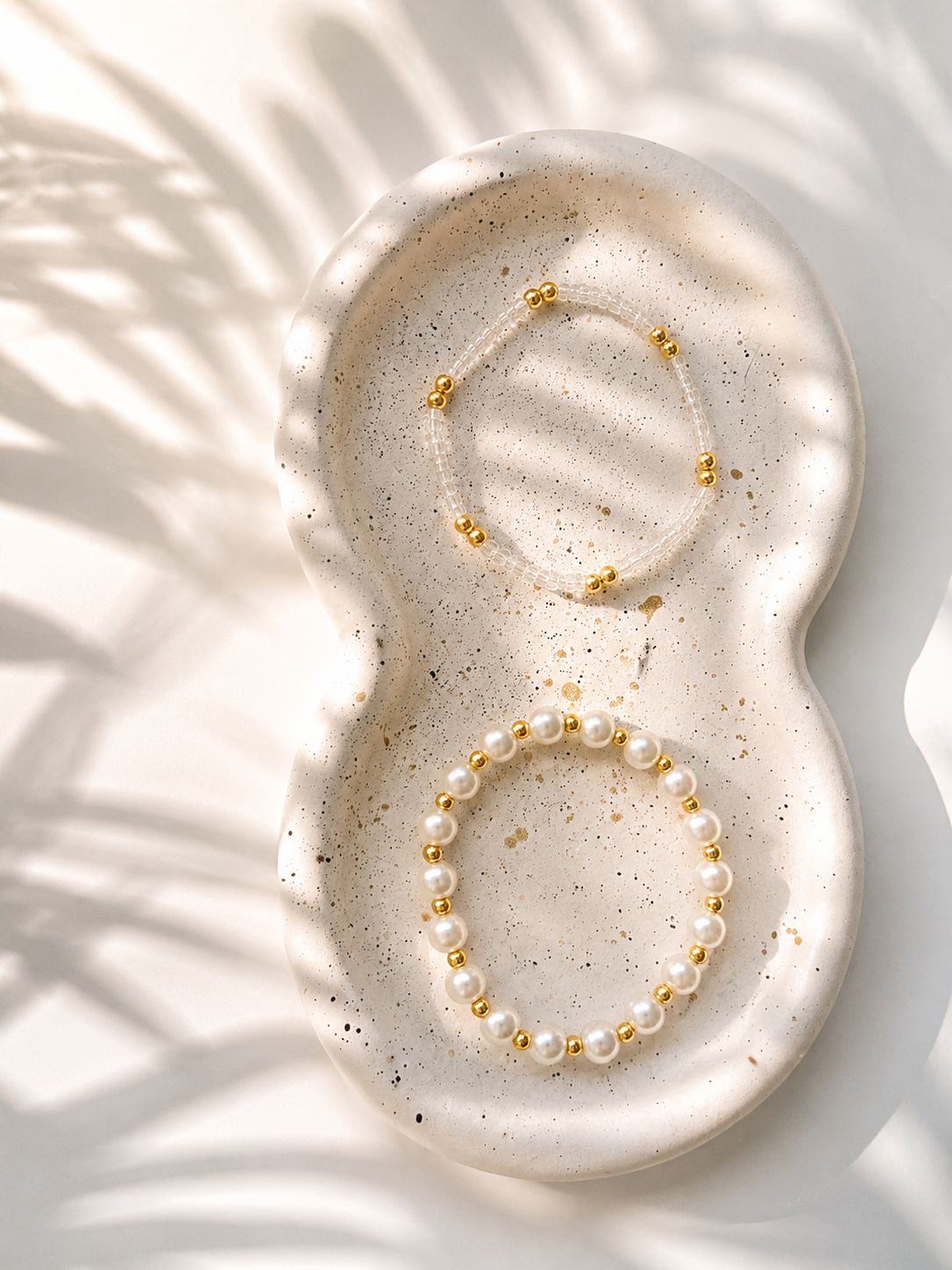 Aura Pearl & Gold Beaded Bracelet Set