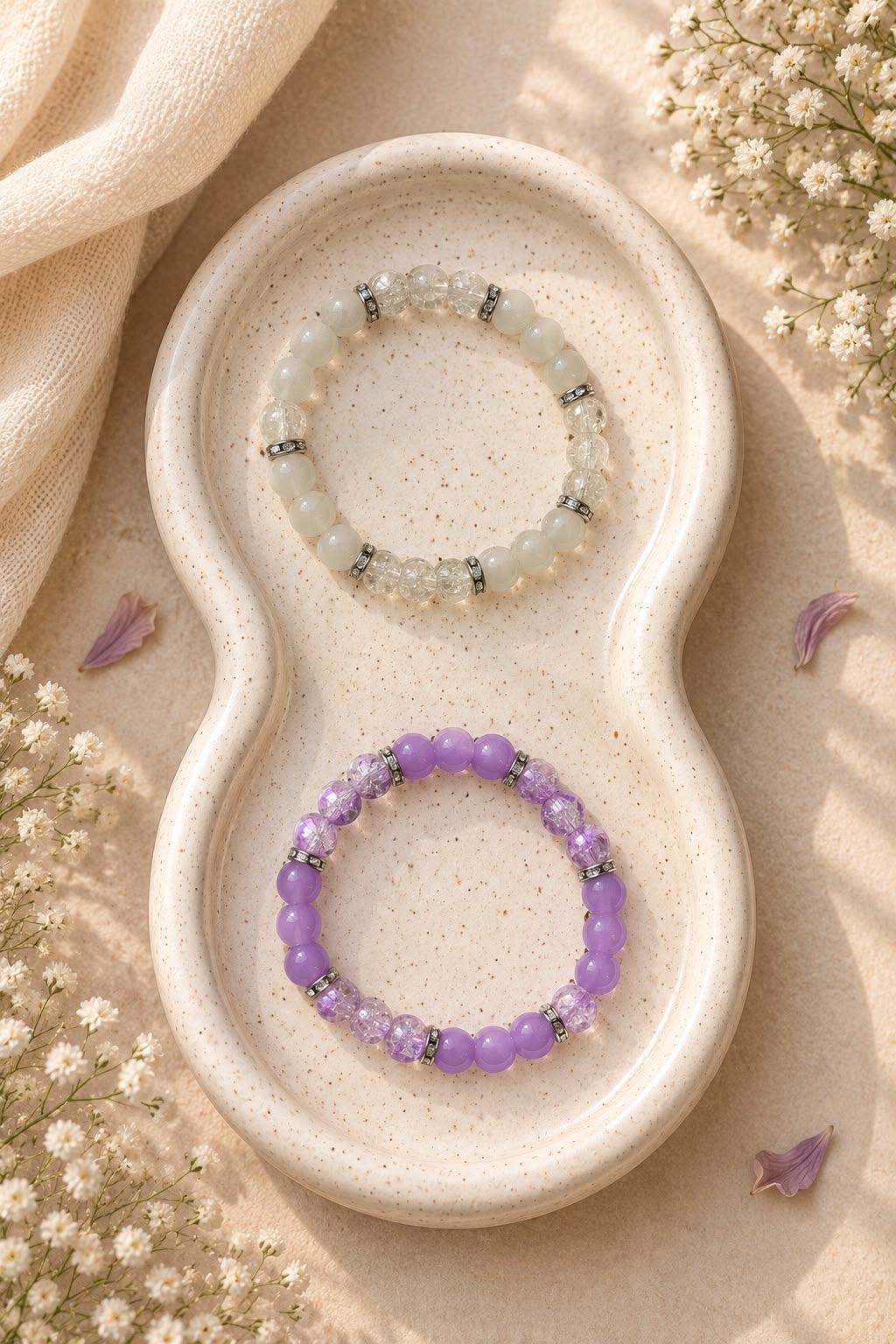 Aesthetic Round Crystal Bead Bracelet with Rhinestone Spacers