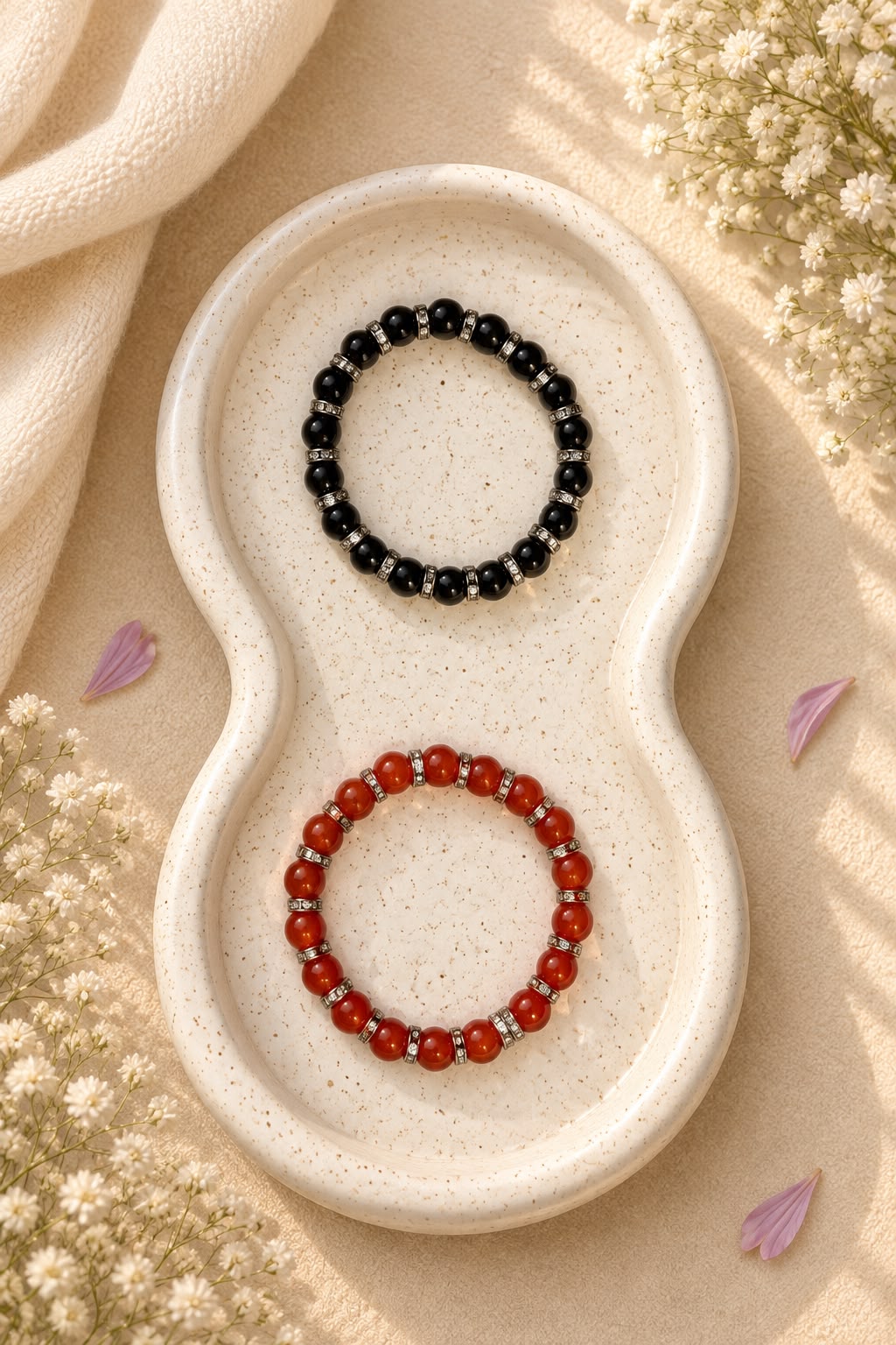 Classic Smooth Crystal Bead Bracelet with Rhinestone Spacers