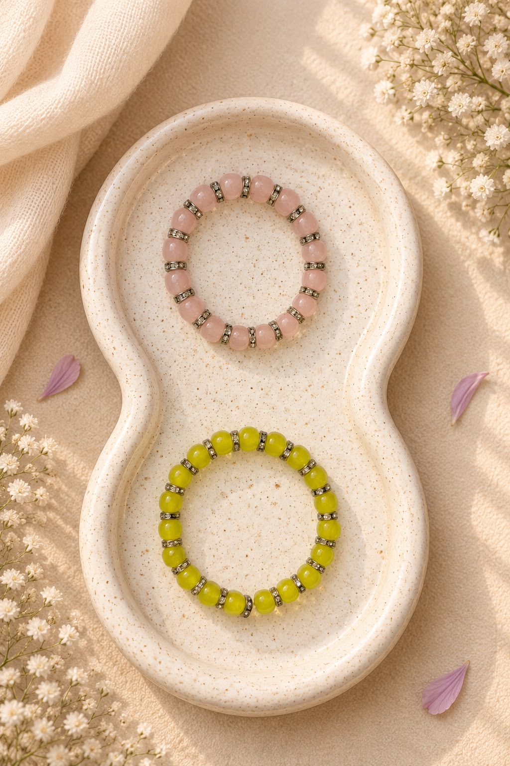 Classic Smooth Crystal Bead Bracelet with Rhinestone Spacers