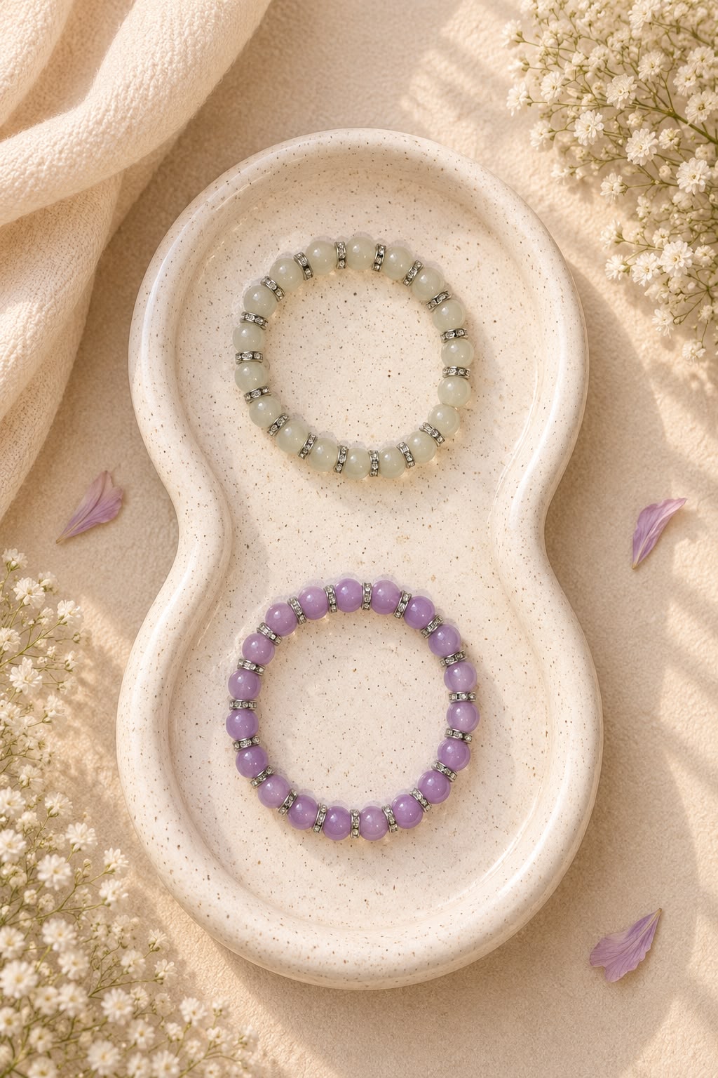 Classic Smooth Crystal Bead Bracelet with Rhinestone Spacers