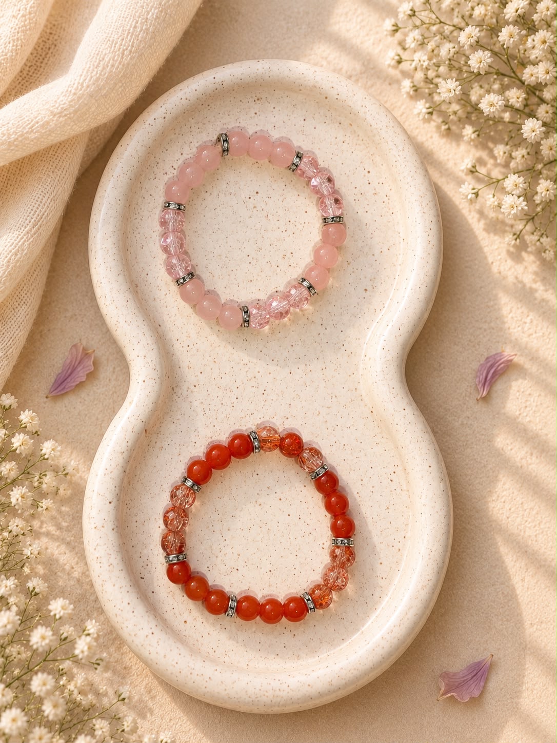 Aesthetic Round Crystal Bead Bracelet with Rhinestone Spacers